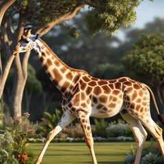 Fototapeta premium Giraffe running on background track desert nature wildlife and snow