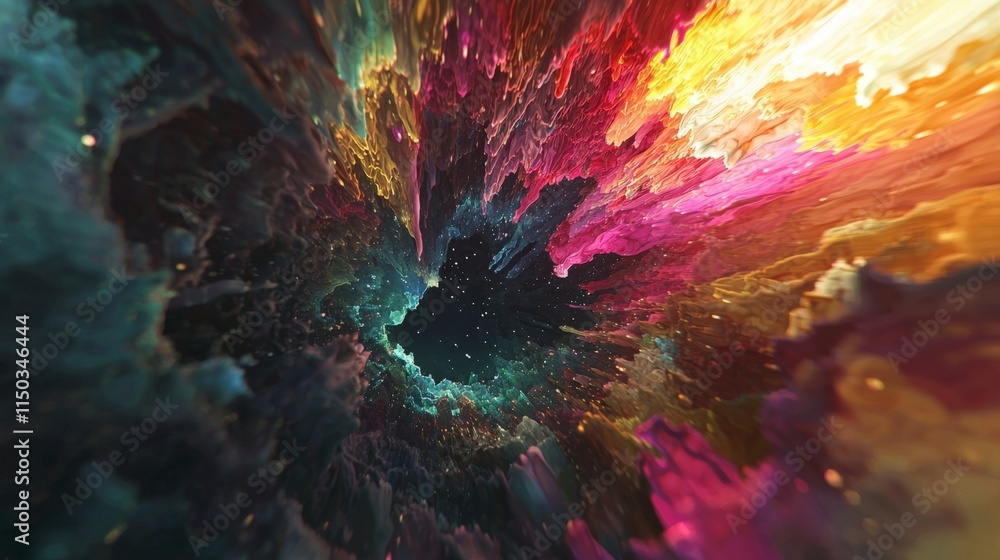 Poster swirling colors and a glowing void abstract art digital creation cosmic environment close-up view su