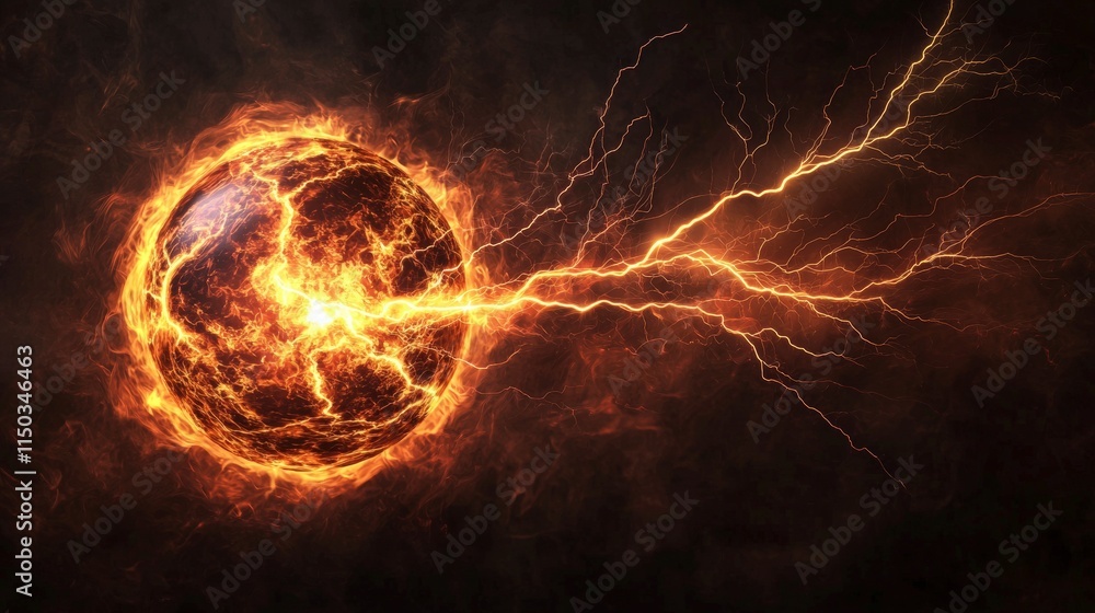 Poster lightning streaks emanating from a glowing orb cosmic theater digital art dark space dramatic view e