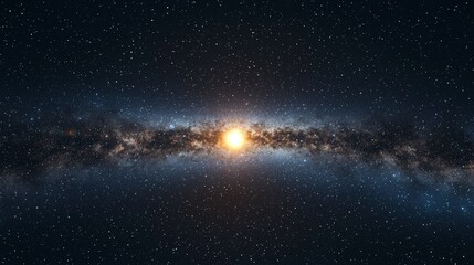 Fototapeta premium Expanding galaxy with a glowing center cosmic scene digital artwork deep space wide angle celestial beauty