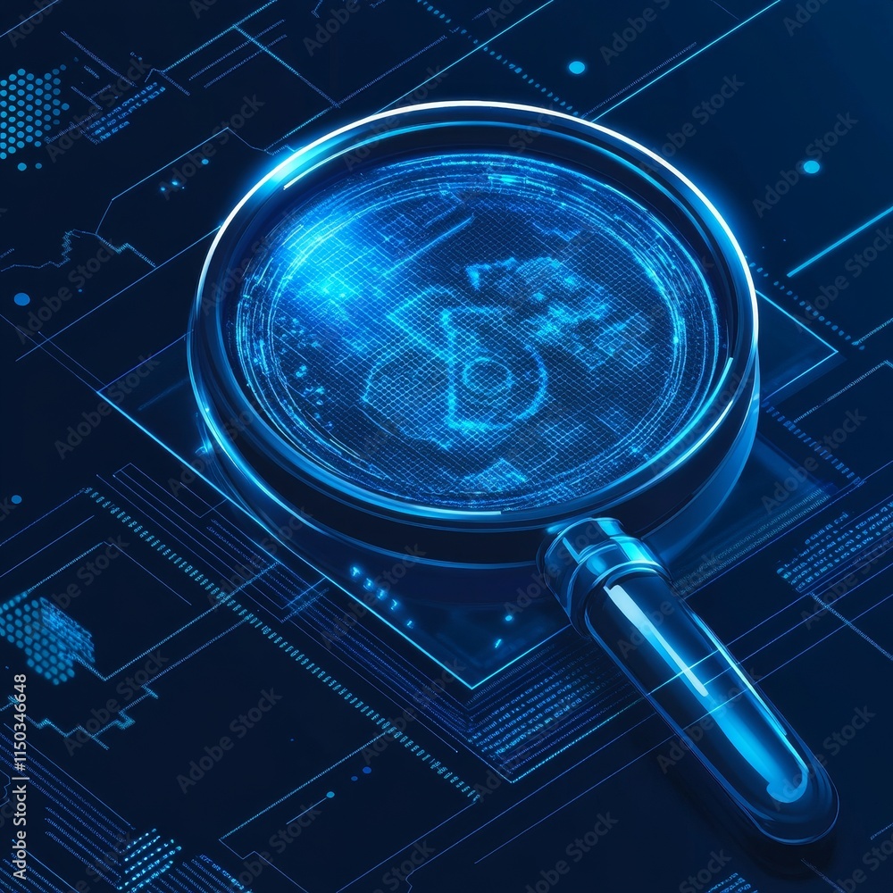 Aufkleber magnifying glass highlighting digital data in a high-tech environment reflecting innovation and tech