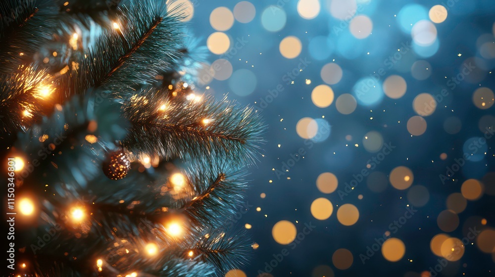 Poster the christmas blue background is made up of abstract magic light and bokeh. 3d rendering.