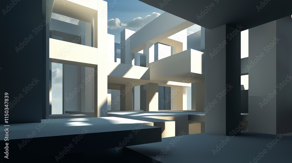 Fototapete Modern architectural scene showcasing open spaces in a futuristic setting with abstract elements