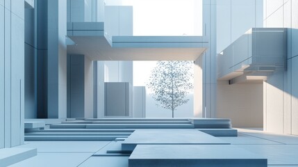 Modern architectural scene showcasing open spaces and natural elements urban environment contemporary design