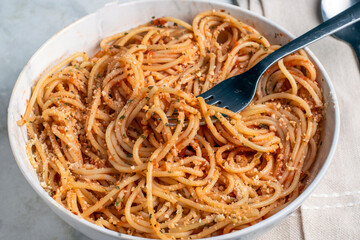  spaghetti top with parsley and parmesan cheese,