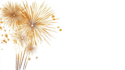 Golden fireworks in the sky on a white background