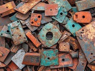 Rusty metal scraps for industrial recycling.