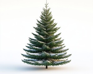 Snow-covered evergreen tree in winter landscape.