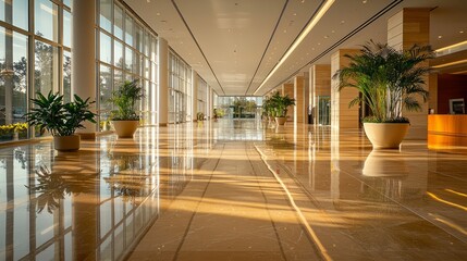 Modern Lobby with Natural Light and Indoor Plants