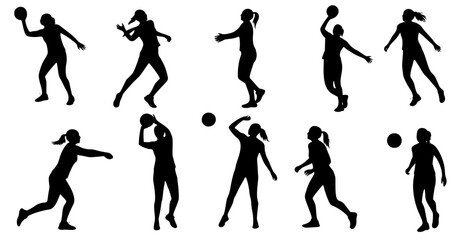 set of volleyball woman player silhouette on white background.  vector illustration design.