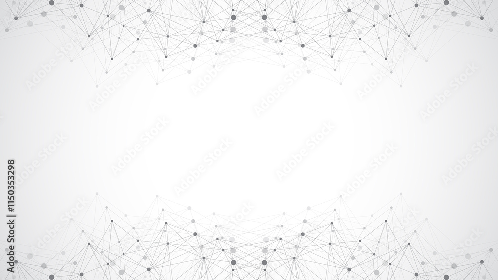 Fototapete Digits abstract background with connected line and dots, wave flow. Digital neural networks. Network and connection background for your presentation. Graphic polygonal background, illustration