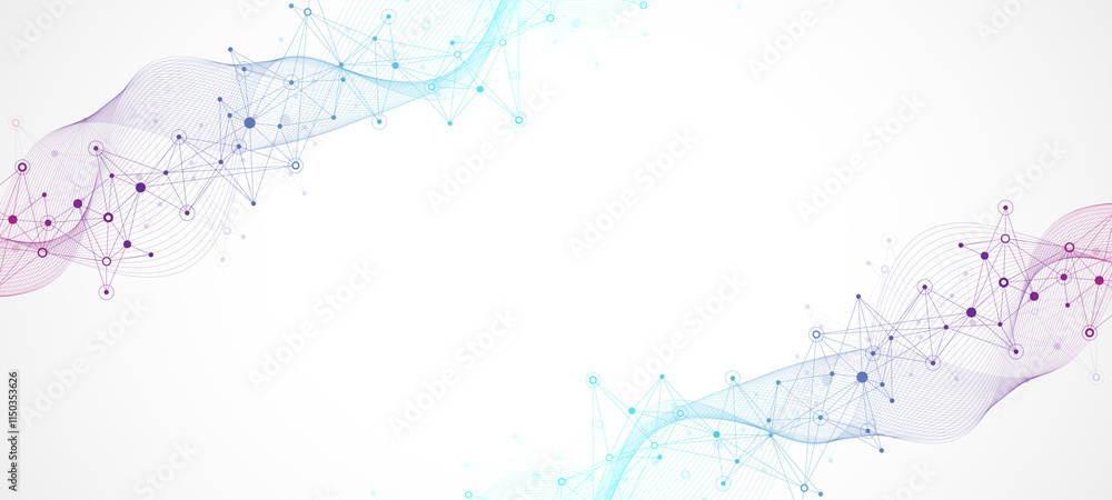 Leinwandbilder Digits abstract background with connected line and dots, wave flow. Digital neural networks. Network and connection background for your presentation. Graphic polygonal background, illustration