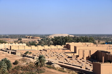 Upper view of the ancient city of Babylon from former Saddam Hussein palace in Hillah, Iraq