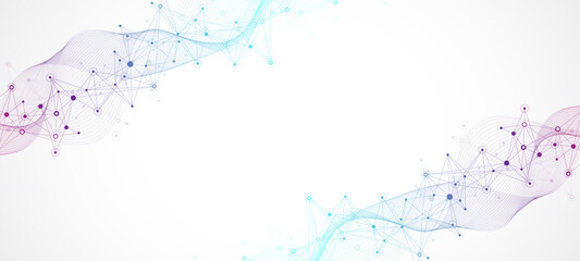 Digits abstract background with connected line and dots, wave flow. Digital neural networks. Network and connection background for your presentation. Graphic polygonal background, illustration