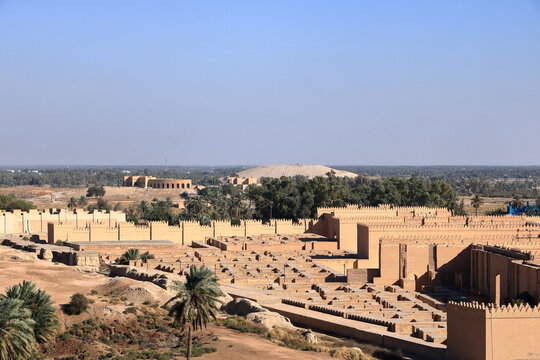 Upper view of the ancient city of Babylon from former Saddam Hussein palace in Hillah, Iraq