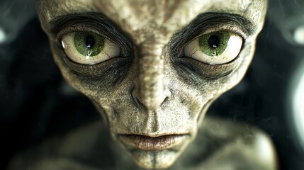 Obraz premium A close up of an alien face with green eyes