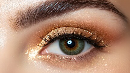 Fototapeta premium Close-Up of Beautiful Eye With Shimmery Makeup and Vibrant Colors