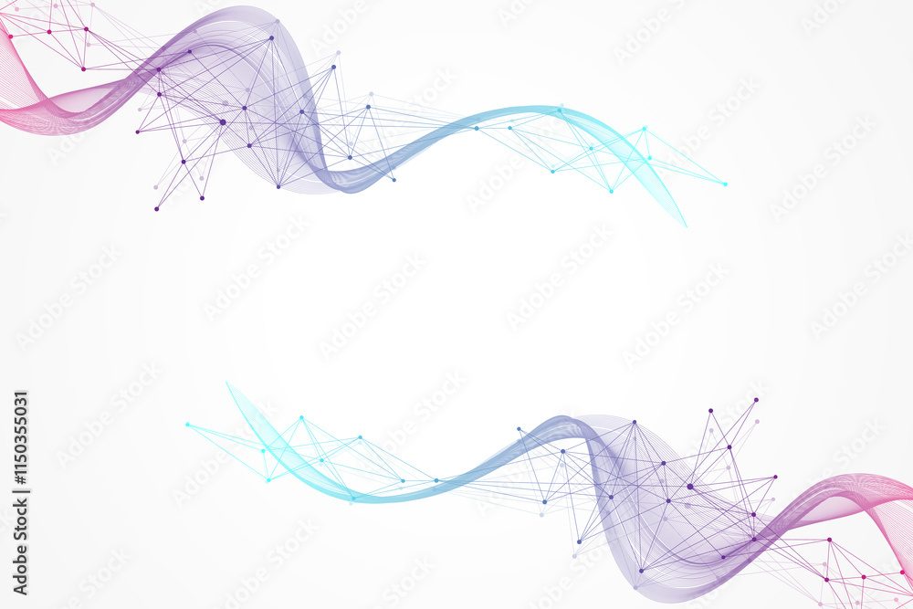 Aufkleber Digits abstract background with connected line and dots, wave flow. Digital neural networks. Network and connection background for your presentation. Graphic polygonal background, illustration