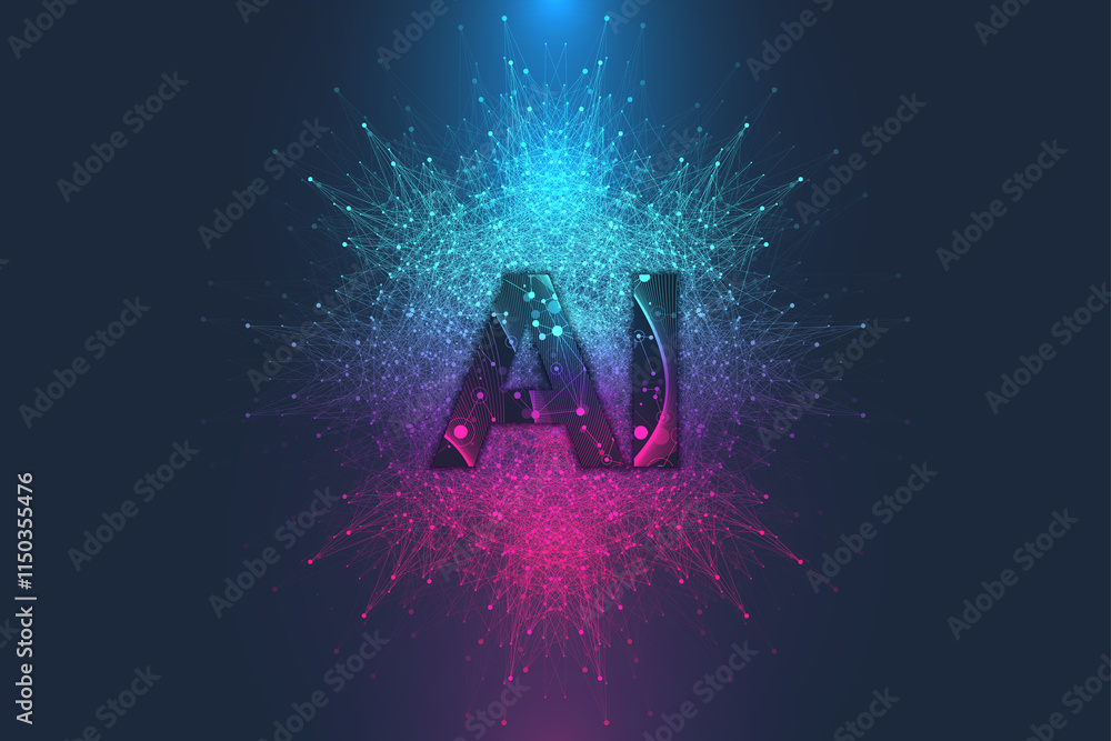 Aufkleber AI Banner Concept In The Digital Style. Generative Ideas Design Element For Internet Technology. Futuristic Technology Concept Artificial Intelligence.