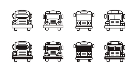 school bus icon line set public transport bus travel stop signs vector outline illustration