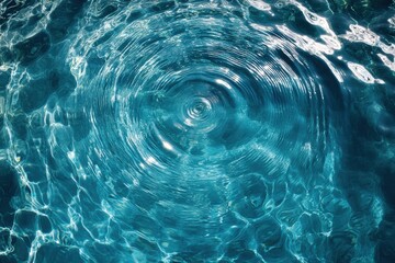 Abstract aerial view of transparent blue water waves, showcasing intricate rippled textures