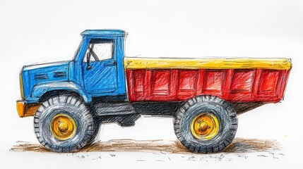 Fototapeta premium Colorful Sketch of a Vintage Dump Truck on a White Background