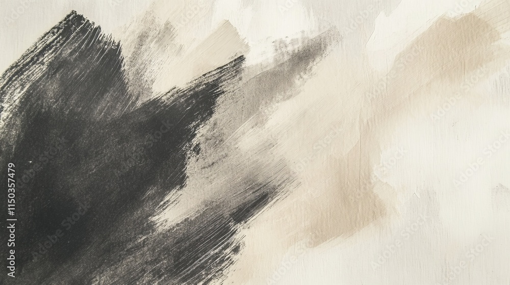 Poster monochrome abstract art with dynamic brush strokes and textured layers