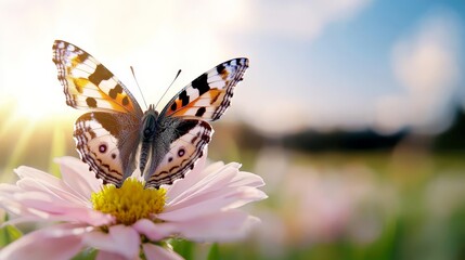 Obraz premium A butterfly sitting on top of a pink flower