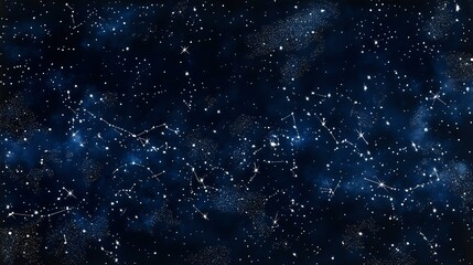 Obraz premium Abstract night sky background with sparkling silver constellations, deep navy tones and scattered light dots forming a bokeh-inspired pattern
