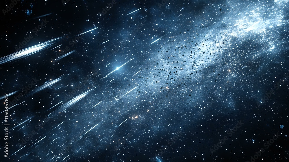 Canvas Prints abstract outer space background with deep navy tones, glowing meteors and scattered starry bokeh lig