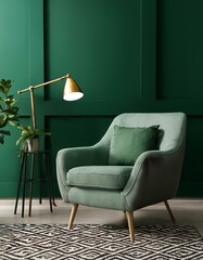 Generated image dark green room interior with armchair