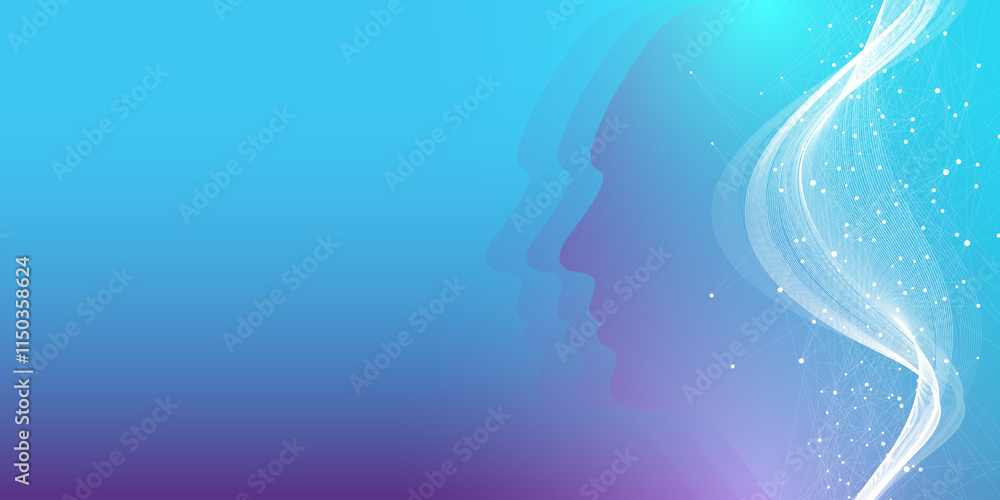 Poster AI Banner Concept In The Digital Style. Generative Ideas Design Element For Internet Technology. Futuristic Technology Concept Artificial Intelligence.