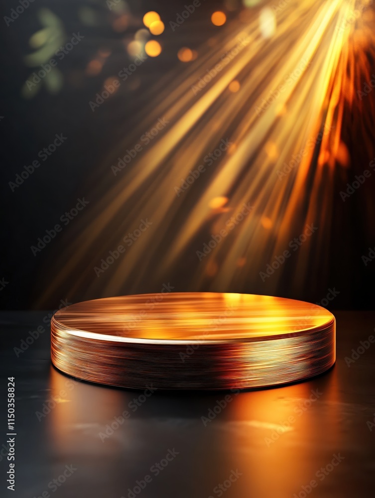 Poster elegant circular display stage with soft light and bokeh effect