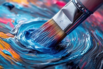 Fototapeta premium artist's paintbrush fully submerged in a vibrant paint can, swirling with the Colors of the different Years