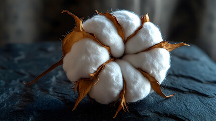 Close-up of a cotton boll on dark stone. (1)