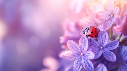 Fototapeta premium Ladybug on Lilac Blossoms: A Springtime Delight