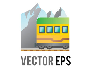 Green and yellow transport public train and railway in the mountains icon