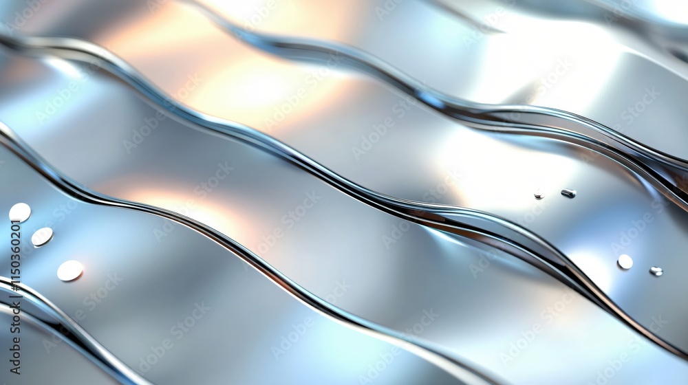 Poster abstract metallic wave pattern with reflections and light reflections