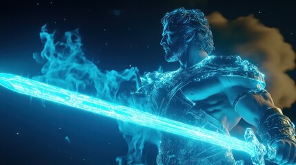 Crystalline warrior wielding glowing sword.