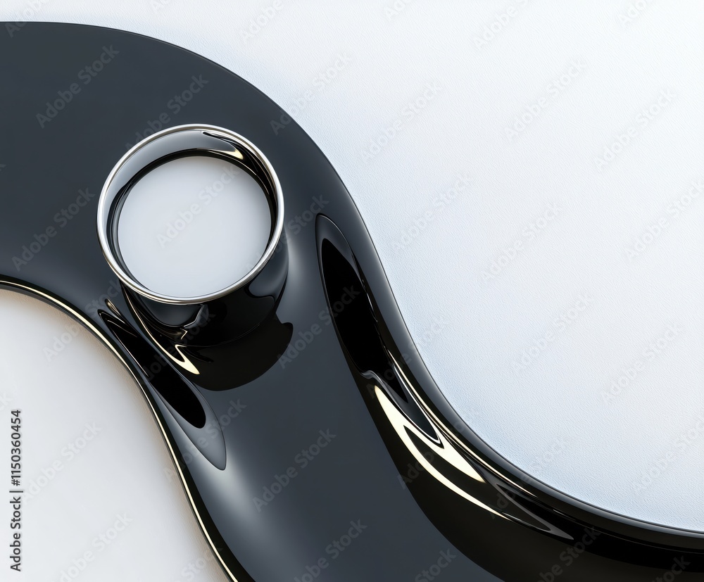 Poster abstract black and white design with smooth curves and circular element
