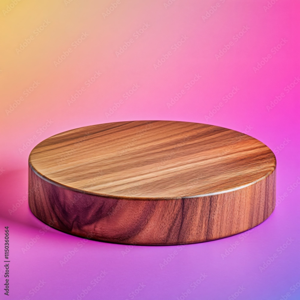 Poster gorgeous round wood display stand with colorful gradient background