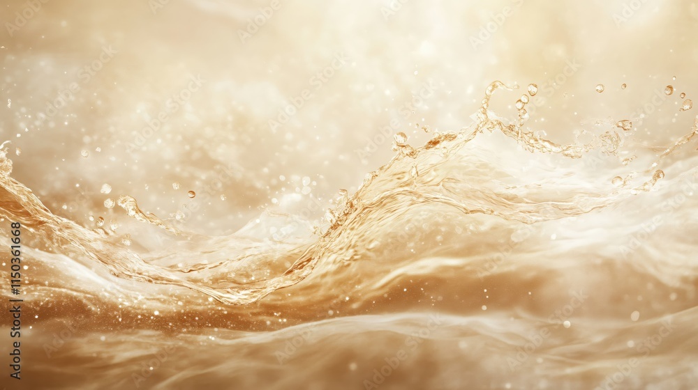 Poster water splash in golden tones creating elegant motion and texture in background