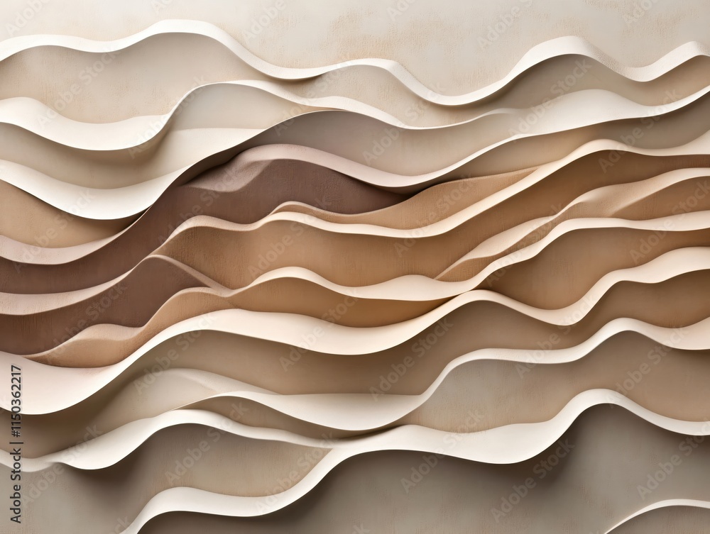 Poster abstract layered waves of textured material in soft beige and cream tones