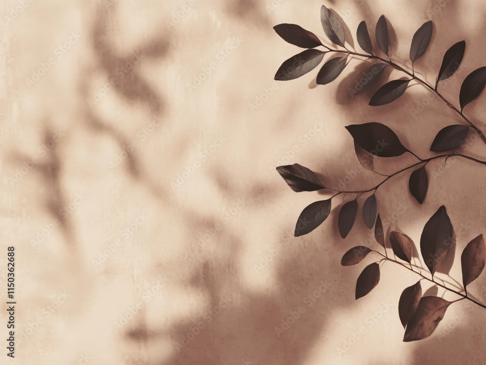 Poster elegant leaf shadow on soft textured background in minimalist style