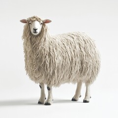 A fluffy, realistic sheep standing on a plain background.