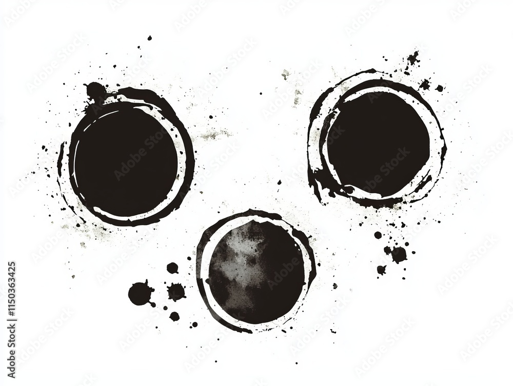 Poster abstract ink circle art with splatter effects in minimalist design