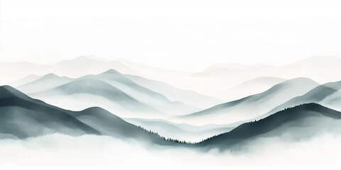 Soft water color painting of musty mountains