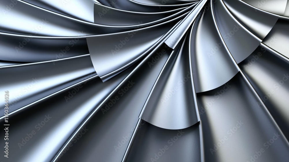 Poster metallic spiral background with smooth silver curves and layers