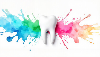 Good tooth image: White tooth with colorful watercolor splashes