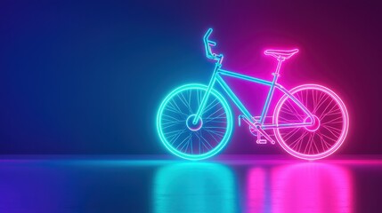 Fototapeta premium A glowing bicycle in neon blue and pink, set against a gradient background, creating a vibrant, futuristic aesthetic.